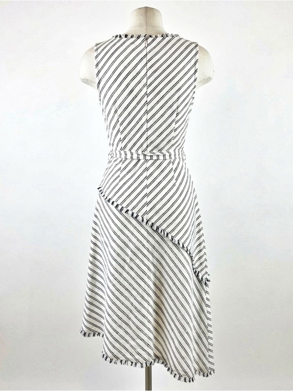 DKNY Cotton Blend Asymmetrical Striped Sleeveless Dress w/ Belt & Pockets Sz 10 - Picture 2 of 15